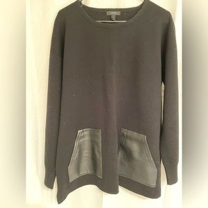 J.Crew black leather front patch pocket tunic sweater